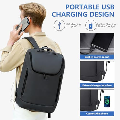 Business Backpack for Women & Men with USB Charging Port Waterproof Scratch-resistant Fabric 17in Travel Laptop Backpack Flight Approved Carry on Backpack Reinforced Breathable Straps Black - color: Black