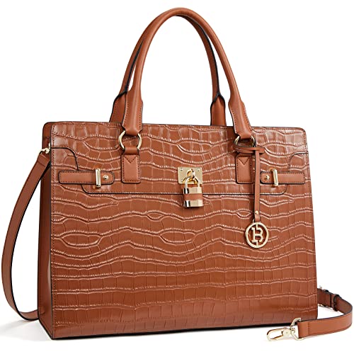 BOSTANTEN Briefcase for Women 15.6 inch Leather Laptop Bag Vintage Slim Lawyer Business Bag Stylish Work Purse - color: D-crocodile Pattern Brown