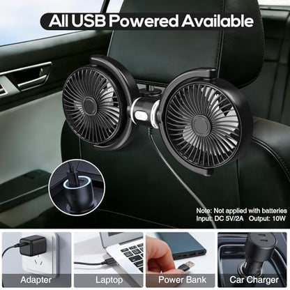 Car Fans for Backseat Kids, USB Dual Head Car Seat Fan for Baby with Strong Wind to Circulate Cool Air , 3 Speed Separate Control, 360° Adjustable Clip Rear Headrest Quiet Fan for SUV, Sedan & Truck - color: Grey