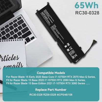 TREE.NB RC30-0328 RZ09-0330 Laptop Battery for Razer Blade 15 Base 2020 2021 RZ09-0328 RZ09-0328X RZ09-03286 RZ09-03287 RZ09-03289 RZ09-03287E22 RZ09-03287E22-R3U1 RZ09-0369 - size: 9.61x2.72x0.83inch RC30-0328