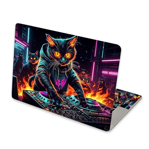 Universal Laptop Skin Sticker for 12/13/14/15.6 Inch Laptops, Reusable Vinyl Laptop Decal Cover, Waterproof Scratch Resistant Notebook Skin with 2 Wrist Pads,DJ Black Cat - color: DJ Black Cat