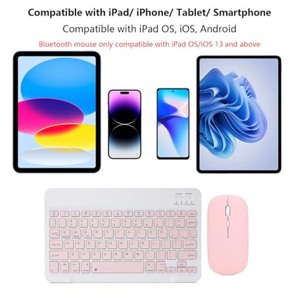 Rechargeable Bluetooth Keyboard and Mouse Combo for iPad, Ultra-Slim Portable Wireless Mouse Keyboard for iPad Pro Air Mini iPhone Samsung Tablet Cell Phone Android, iPadOS/iOS 13 and Above (Pink) - color: Pink