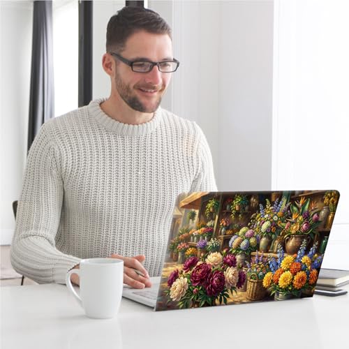 Universal Laptop Skin, DIY Cut-to-Fit Vinyl Cover Compatible with HP, Dell, Lenovo, Mac (13.3" to 15.6"), Anti-Scratch, No Residue & Bubble-Free Protective Decal Sticker, Flower Market Painting - color: Flower Market Painting