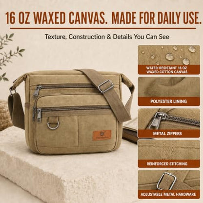 Rfid Crossbody Messenger Bag with Water Bottle Holders, 13 inch Laptop Shoulder Bag, Sling Satchel Purse w/Built-in Wallet - color: Khaki