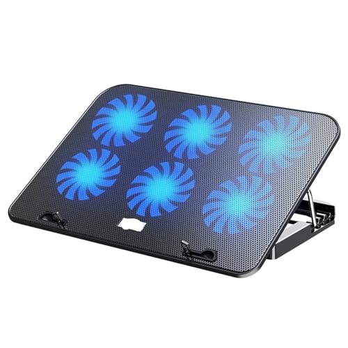 Laptop Cooling Pad - 6 Fans, Height Adjustable, Fits 15.6/17.3/18inch, with Touch Pad & Tablet Holder