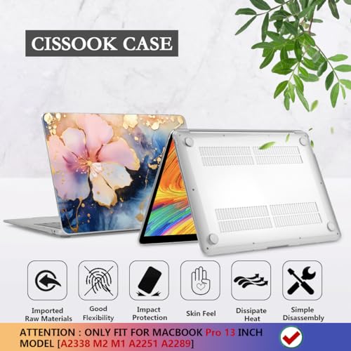 CISSOOK Compatible with MacBook Pro 13 inch Case M2 M1 A2338 A2251 A2289 | 4in1 Set Plastic Hard Shell Case & Keyboard Cover Screen Film for MacBook Pro 13-inch with Touch Bar 2016-2026, Marble Flower - color: Pro13inch-Marble Flower