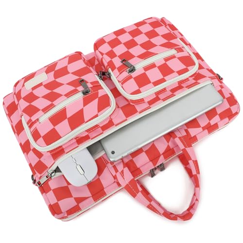 DACHEE Laptop Shoulder Bag for 15 Inch/15.6 Inch Macbook Pro - color: New Pink Checher