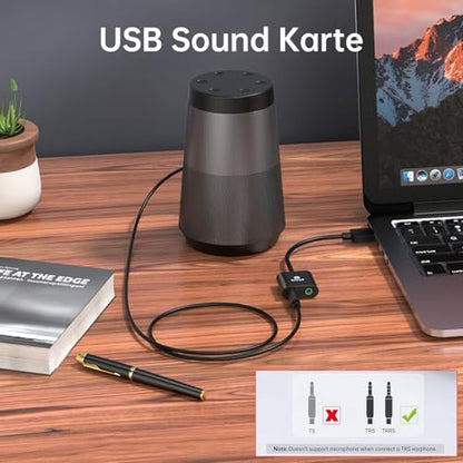 USB Audio Adapter USB Sound Card for PC/Computer/Laptops/PS5/PS4 | USB to 3.5mm Jack Audio Adapter, Plug and Play, No Drivers Needed, 3.5mm Headphone and Microphone TRS Jack, for Windows & Mac - color: A-Black