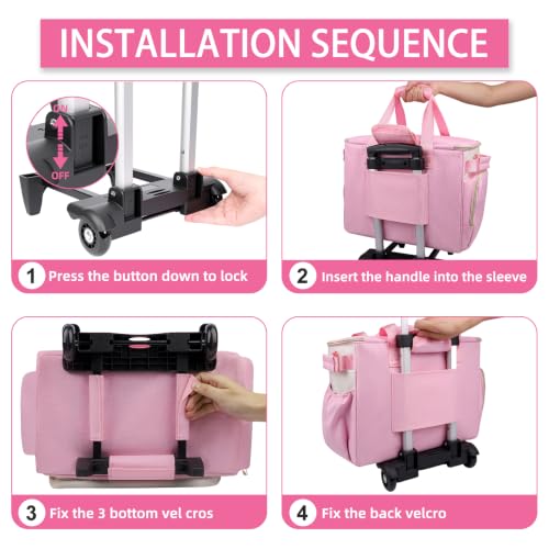 Rolling Teacher Bag, Fits 15.6" Laptop, With Cart,off-white pink | 4 Ways To Carry, 40L Large Cap, 1680 Oxford Puncture Resistant, Reinforced Design, Not Easy Collapse
