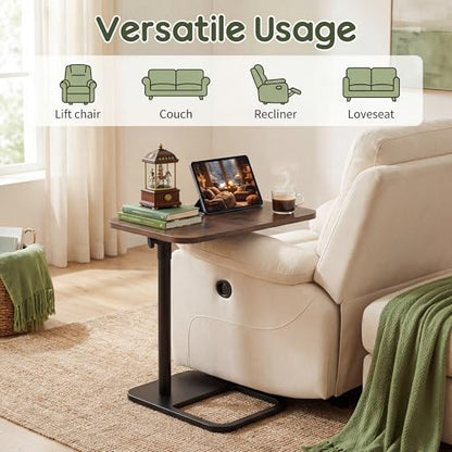 YUHFERA Couch Table, 360° Swivel Adjustable TV Tray for Small Spaces, Rich | Height-adjustable sofa side table slides under seating for eating, reading, laptop work, and everyday essentials - color: Rich