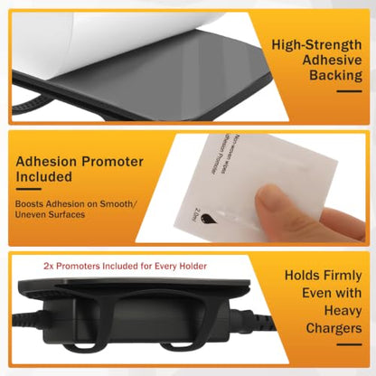 2 PACK Laptop Charger Holder Under Desk Power Brick Mount with Adhesive | Universal Silicone Flexible Non-Slip Power Adapter Organizer with Ventilated Design for Home, Office, Gaming Desk Dorm, Black
