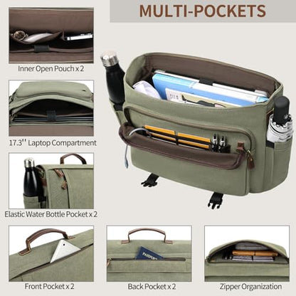ESTARER Men's Messenger Bag 17.3 Inch, Water-resistant Canvas Laptop Bag, Computer Shoulder Bag for College Travel Work, Army Green - color: 17.3" Buckle-army Green