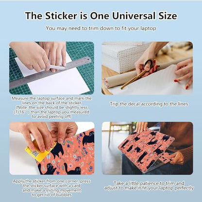 Universal Laptop Skin Sticker with 2 Wrist Pad Skins, Waterproof Scratch Resistant Vinyl Laptop Cover Decal, Cut to Fit for 11–15.6 Inch MacBook HP Dell Lenovo, Cat Pink Flowers - color: Cat Pink Flowers