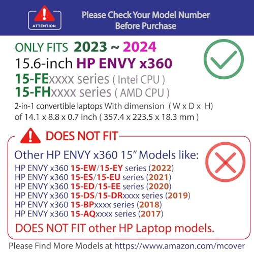 mCover Case ONLY Compatible for 2023~2024 15.6" HP Envy x360 15-FE0000 (Intel CPU) / 15-FH0000 (AMD CPU) Series Laptop (NOT Fitting Any Other HP Models) - Clear - color: Clear
