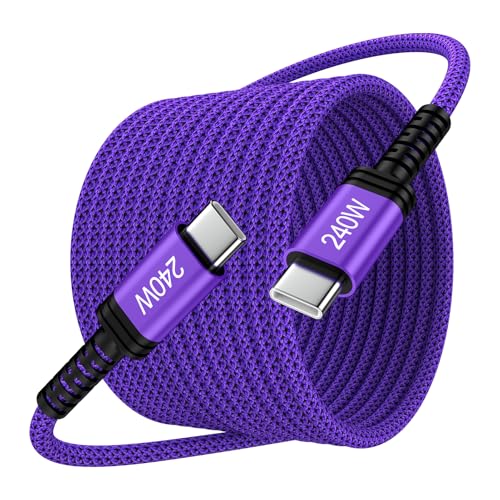 240W Type C to C Cable Fast Charging 6FT USB-C Cable for iPhone 17 Pro Max Air 16 Plus 15, Long Fast Charger Cord Type C Car Wire for Samsung S26 Ultra A17 Z Fold 7 S25 FE A16,Pixel 10,MacBook,Laptop - color: Purple