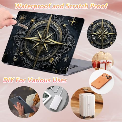 Laptop Skin Sticker Decal 12" 13" 13.3" 14" 15" 15.6",Waterproof Scratch Resistant Vinyl,Reusable Easy to Apply,for MacBook HP Dell Notebooks Netbooks Laptop,2 Wrist Pads,Black Compass - color: Black Compass