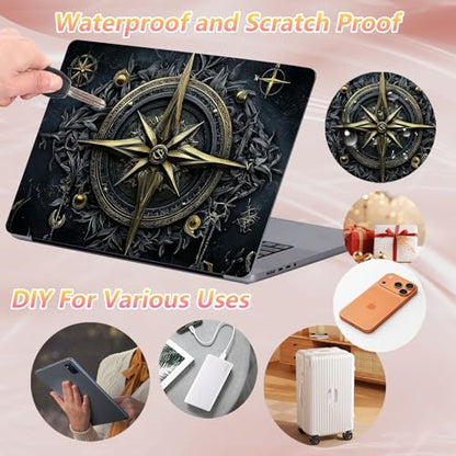 Laptop Skin Sticker Decal 12" 13" 13.3" 14" 15" 15.6",Waterproof Scratch Resistant Vinyl,Reusable Easy to Apply,for MacBook HP Dell Notebooks Netbooks Laptop,2 Wrist Pads,Black Compass - color: Black Compass
