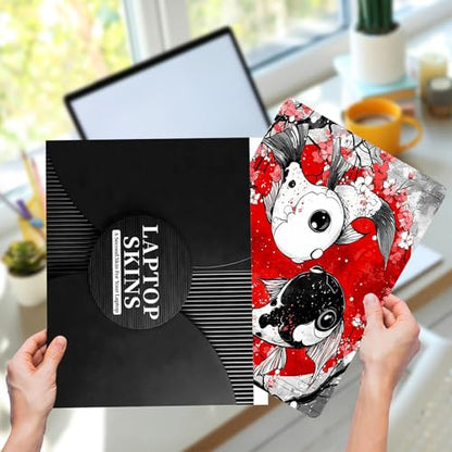 Laptop Skin Sticker for 12.1”-15.6“ Laptops (Fits 13”, 13.3”, 14”, 15”, 15.4”) | Protective Universal Reusable Vinyl Art Decal Cover | Waterproof & Scratch-Resistant-Japanese yin yang koi Fish - color: Japanese yin yang koi fish
