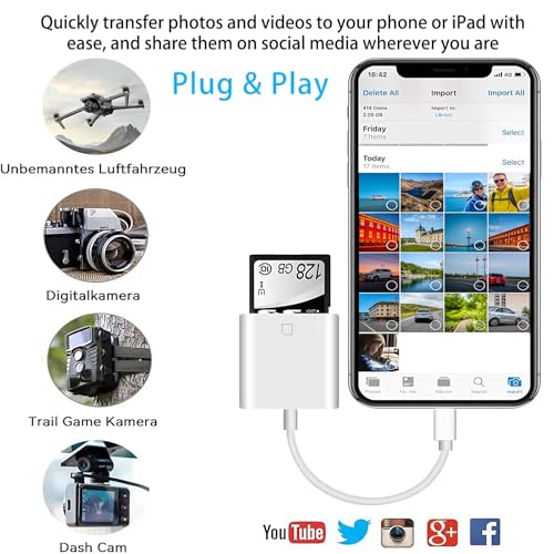 【MFI Certified】 iPhone SD Card Reader, Camera Card Reader Adapter Compatible with iPhone 15-17, iPad/Mac Pro/Air,MacBook Pro/Air, Chromebook XPS, Galaxy and Android USBC Devices,No App Plug and Play