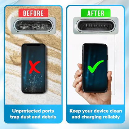USB C Dust Plugs 50 Pack with Cleaning Brush, Charging Port Covers, Black | Helps block dust, lint and debris, helps support reliable charging, snug low profile fit, durable flexible construction - color: Black, 50 Pack