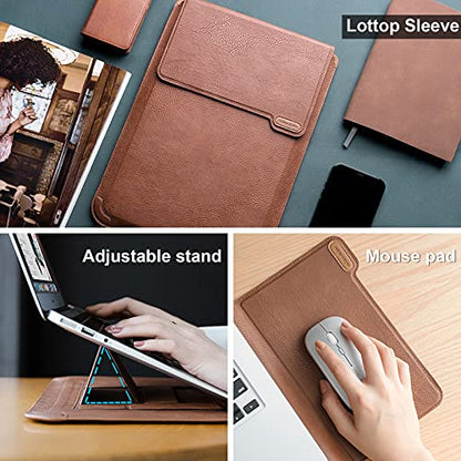 Nillkin Laptop Sleeve 15.6 inch, MacBook Sleeve with Adjustable Stand & Mouse Pad, 2 Stand Modes, 15 inch Laptop Case, Slim MacBook Accessories for Samsung/Surface/Chromebook/HP 13-15.6 inch, Brown - color: Brown