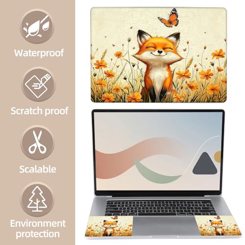 Universal Laptop Skin Sticker for 12/13/14/15.6 Inch Laptops, Reusable Vinyl Laptop Decal Cover, Waterproof Scratch Resistant Notebook Skin with 2 Wrist Pads,Cute Flower Bed Fox - color: Cute Flower Bed Fox