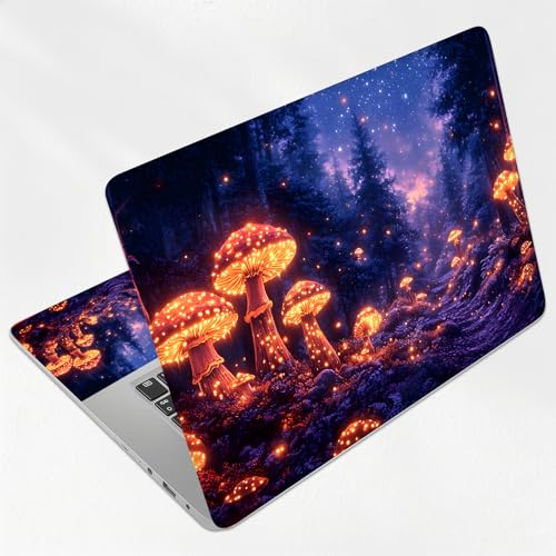 Glowing Mushroom Magic Forest Universal Laptop Skin Sticker 3PCS, Protective Decal Trim-to-Fit 11.6" 13.3" 14" 15.6" Laptop Vinyl Cover, Removable Anti-Scratch Computer Decal Protector - color: Glowing Mushroom Magic Forest
