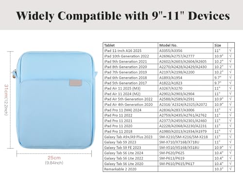 TiMOVO 9-11" Tablet Sleeve Bag Carrying Case with Strap, Light Blue | Fits iPad A16 11", Pad Air 11/5th & 4th 10.9", 10th Gen/10.2", Galaxy Tab A11 Plus, Multi-Pocket, Handle, Padded Protection - color: Ab-Light Blue, size: 9-11