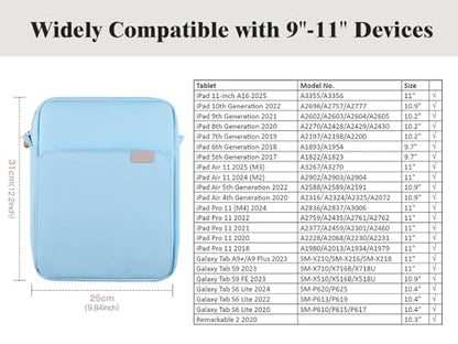 TiMOVO 9-11" Tablet Sleeve Bag Carrying Case with Strap, Light Blue | Fits iPad A16 11", Pad Air 11/5th & 4th 10.9", 10th Gen/10.2", Galaxy Tab A11 Plus, Multi-Pocket, Handle, Padded Protection - color: Ab-Light Blue, size: 9-11