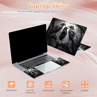 Laptop Skin Sticker Decal 12" 13" 13.3" 14" 15" 15.6",Waterproof Scratch Resistant Vinyl,Reusable Easy to Apply,for MacBook HP Dell Notebooks Netbooks Laptop,2 Wrist Pads,Black Crow Tree - color: Black Crow Tree