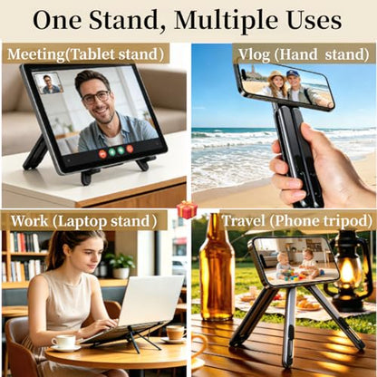 4-in-1 Foldable Laptop Stand with N52 MagSafe Magnetic Phone Holder, Silver Aerospace Aluminum Portable Desk Tripod Mount, Compatible with MacBook Pro iPad for Travel Vlogging - color: Grey