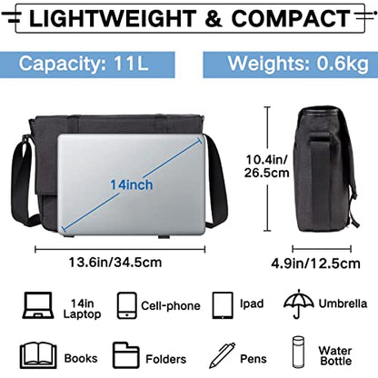 VASCHY Messenger Bag,Water Resistant Casual Lightweight Slim Crossbody Shoulder Bag for Men Women Work School for 14in Laptop - color: Black