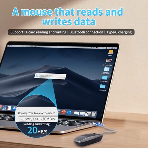 Mini Bluetooth Wireless Mouse with TF Card Reader, Rechargeable, Silent Click, Portable for Laptop, PC, Travel, Office & Home Use (Grey) - color: Grey