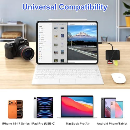 SD Card Reader, 5 in 1 USB-C & USB Card Adapter with SD/MicroSD/MS and Dual USB-A Ports Memory Card Reader for iPhone 17/16/15 Pro Max iPad MacBook Pro/Air M4/M3 Android Phone/Tablet PC (Black) - color: Black