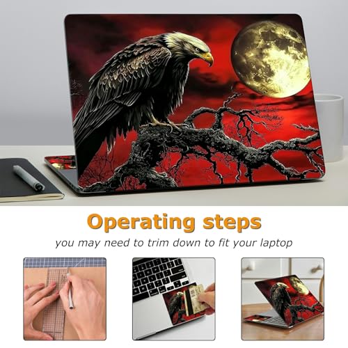 Universal Laptop Skin Sticker with 2 Wrist Pad Decals, 3-Piece Removable Vinyl Laptop Cover, Dark Moon Crow Waterproof Anti-Scratch, Easy-Trim Fit for 13.3" 14" 15.6" Laptops - color: Dark Moon Crow