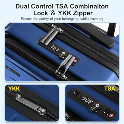 CENSIEN 20 Inch Carry On Luggage 22×14×9 Airline Approved with Front Pocket | Front Opening with Laptop Pocket,Lightweight ABS+PC Hard Shell Suitcases,360° Spinner Wheels,TSA Lock,YKK Zipper,Blue - color: Navy Blue, size: 20 Inch
