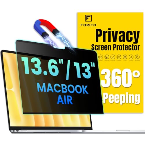 F FORITO Magnetic Privacy Screen Protector Compatible with MacBook Air 13.6/13 inch (2022-2026, M2, M3, M4, M5), 360° Anti Peeping Removable Anti Blue Light Anti Glare Laptop Privacy Screen Shield - size: for MacBook Air 13.6" (2022-2025, M2,M3,M4)