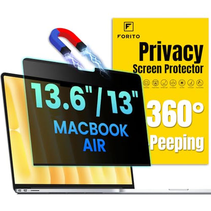 F FORITO Magnetic Privacy Screen Protector Compatible with MacBook Air 13.6/13 inch (2022-2026, M2, M3, M4, M5), 360° Anti Peeping Removable Anti Blue Light Anti Glare Laptop Privacy Screen Shield - size: for MacBook Air 13.6" (2022-2025, M2,M3,M4)