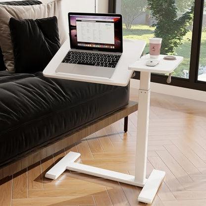 PUNCIA Medical Overbed Table with Wheels Pneumatic Adjustable Bedside Desk | Computer Cart Bedside Table Rolling Laptop Table with Tilting Split Top for Hospital Bed Office Bedroom Dorm Recovery Room