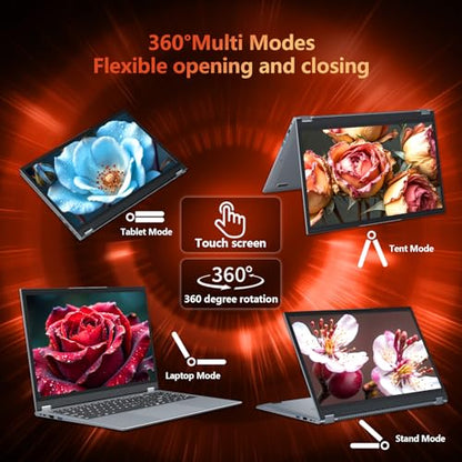 2 in 1 Laptop Computer, 15.6 Inch Convertible Laptop, 16GB DDR4 RAM 512GB SSD Touchscreen Laptop, AMD Ryzen R3 3200U, AMD Radeon, FHD 1920x1080, 360° Rotating Touch Screen, WiFi 5, Backlit Keyboard