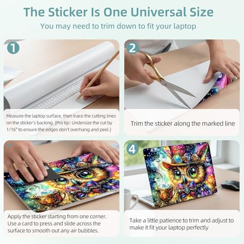 Universal Laptop Skin Decal, 3-Piece Vinyl Protector for 12 13 14 15.6" Notebook, Waterproof Anti-Scratch, Easy Trim & Bubble-Free Finish, Owl Wearing a Top Hat and Holding a Cup - color: Owl Wearing a Top Hat and Holding a Cup