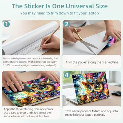 Universal Laptop Skin Decal, 3-Piece Vinyl Protector for 12 13 14 15.6" Notebook, Waterproof Anti-Scratch, Easy Trim & Bubble-Free Finish, Owl Wearing a Top Hat and Holding a Cup - color: Owl Wearing a Top Hat and Holding a Cup