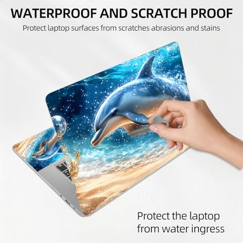 Golden Dolphin Beach Universal Laptop Skin Sticker 3PCS, Protective Decal Trim-to-Fit 11.6" 13.3" 14" 15.6" Laptop Vinyl Cover, Removable Anti-Scratch Computer Decal Protector - color: Golden Dolphin Beach