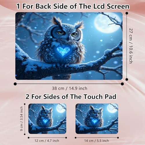 Laptop Skin Sticker Decal 12" 13" 13.3" 14" 15" 15.6",Waterproof Scratch Resistant Vinyl,Reusable Easy to Apply,for MacBook HP Dell Notebooks Netbooks Laptop,2 Wrist Pads,Blue Owl Snow - color: Blue Owl Snow