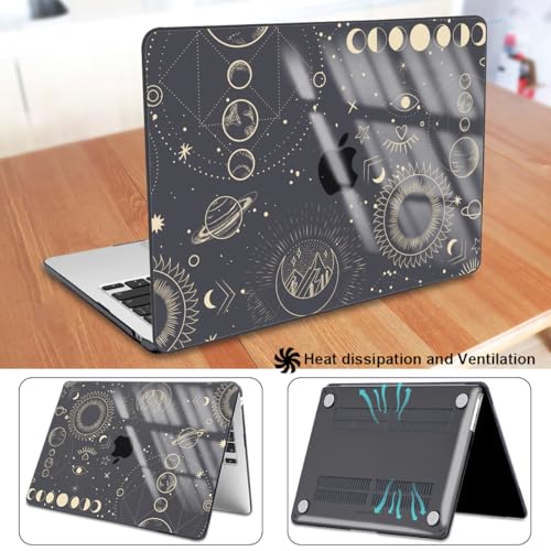 for 2022-2024 2025 2026 MacBook Air 13 inch Case M5 A3449 M4 A3240 M3 A3113 M2 A2681 Cover, Glitter Black Printed Pattern Plastic Hard Shell Case for Mac Air 13 M5 2026, Total Lunar Eclipse - color: Total Lunar Eclipse