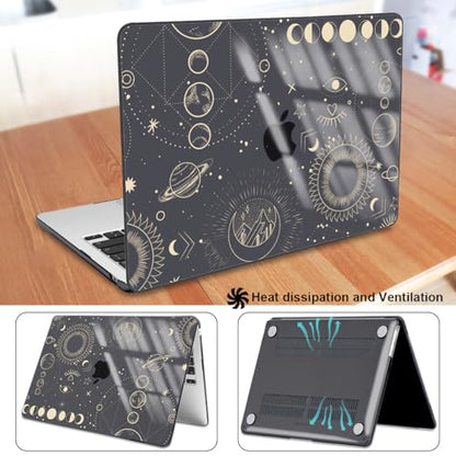 for 2022-2024 2025 2026 MacBook Air 13 inch Case M5 A3449 M4 A3240 M3 A3113 M2 A2681 Cover, Glitter Black Printed Pattern Plastic Hard Shell Case for Mac Air 13 M5 2026, Total Lunar Eclipse - color: Total Lunar Eclipse
