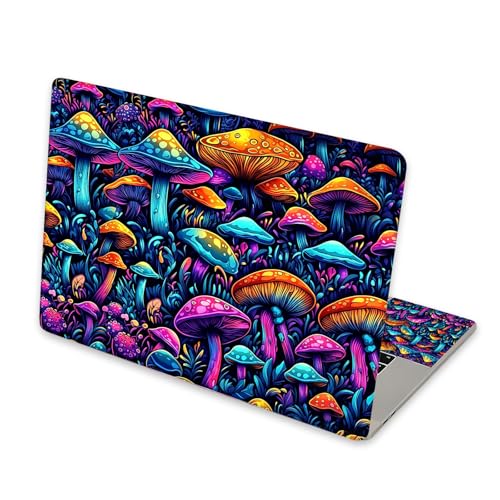 Universal Laptop Skin Sticker for 12/13/14/15.6 Inch Laptops, Reusable Vinyl Laptop Decal Cover, Waterproof Scratch Resistant Notebook Skin with 2 Wrist Pads,Colorful Mushrooms - color: Colorful Mushrooms