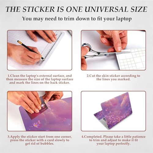 DEGDFSGR 12.1-15.6 Inch Universal Reusable Laptop Skin Sticker Decal, Waterproof Removable Protector for Notebook Cover, Scratch-Resistant Vinyl Cuttable Full Wrap Sticker, Purple Flower Galaxy - color: Purple Flower Galaxy