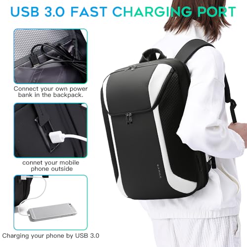 BANGE Smart Business Laptop Backpack Waterproof can fit 15.6-17.3 Inch Laptop with 3.0 USB charging port for men and women - color: White