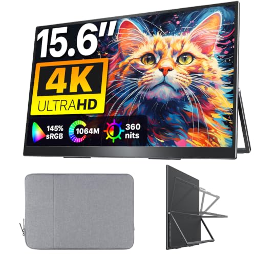 Upperizon Portable Monitor 15.6 inch 4K UHD 3840X2160 145% sRGB IPS HDR HDMI USB-C Travel Monitor for Laptop MacBook PC Surface PS5 Xbox, External Display with Kickstand & Speakers, VESA Compatible - size: 15.6 in